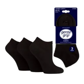 3 Pairs - Black - Ladies Gentle Grip HoneyComb Top Diabetic Trainer Socks Size 4-8