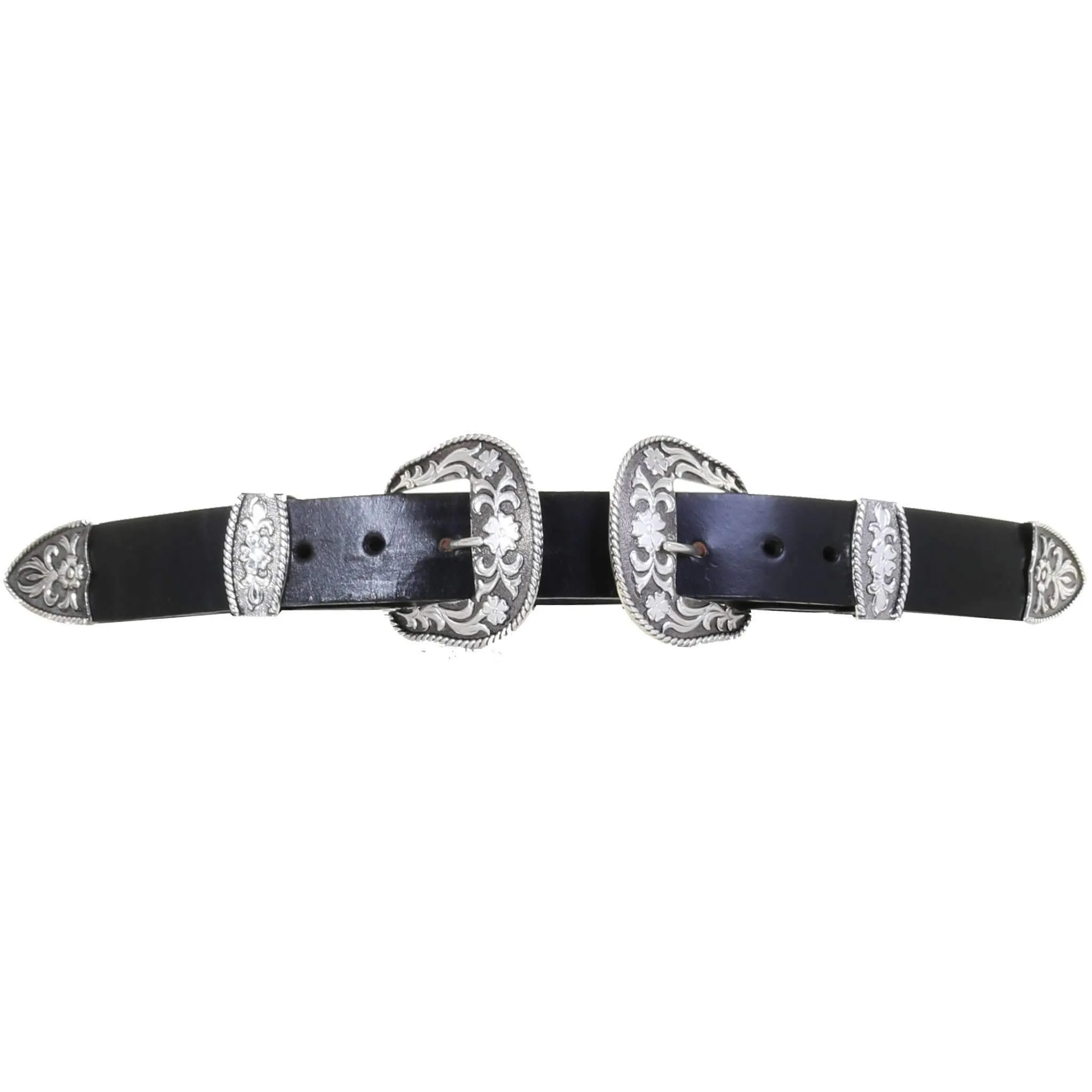 B1011 - Black Leather Belt with Two Buckle Sets