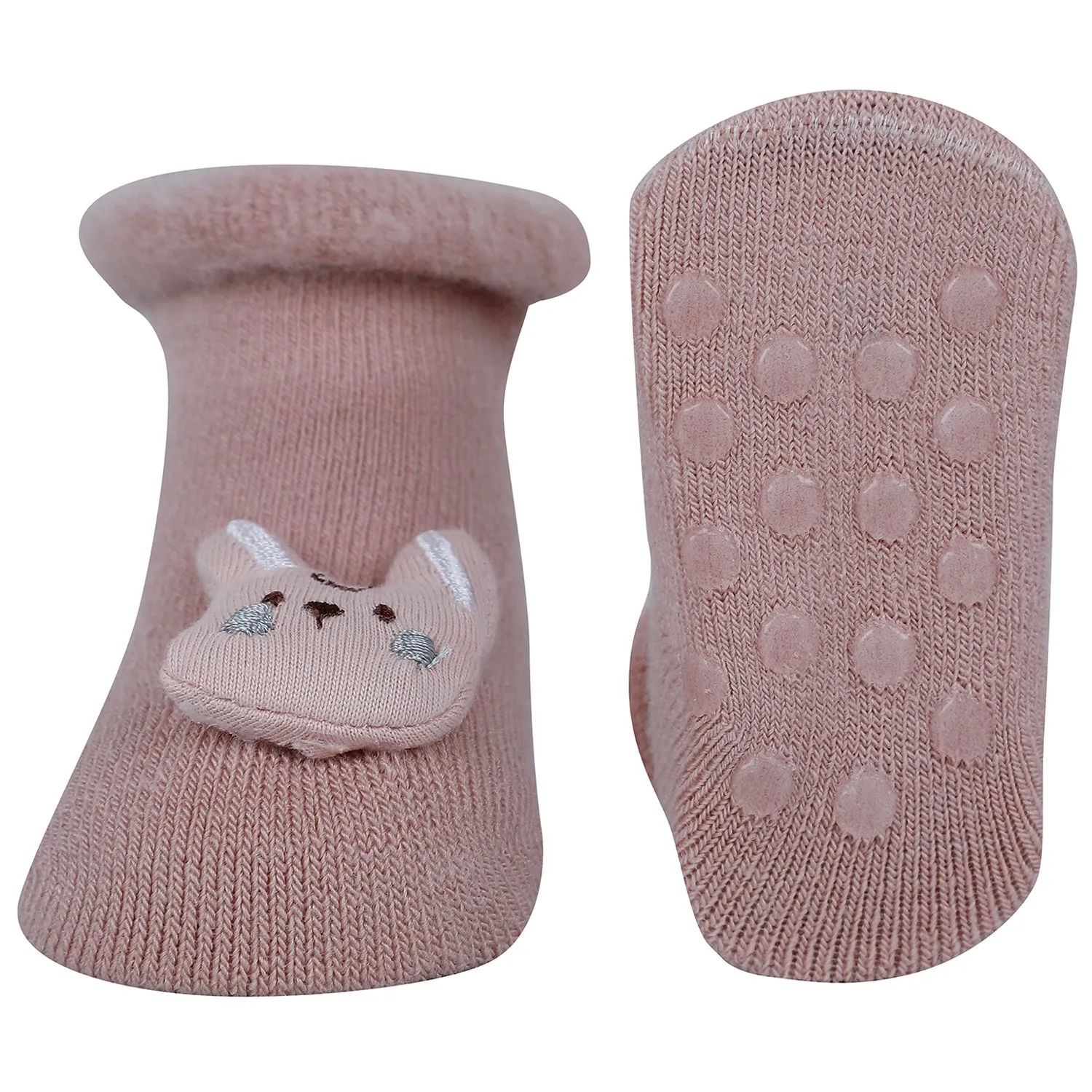 Baby Moo 3D Bunny Home Anti-Skid Socks Pack of 2 - Peach, Blue