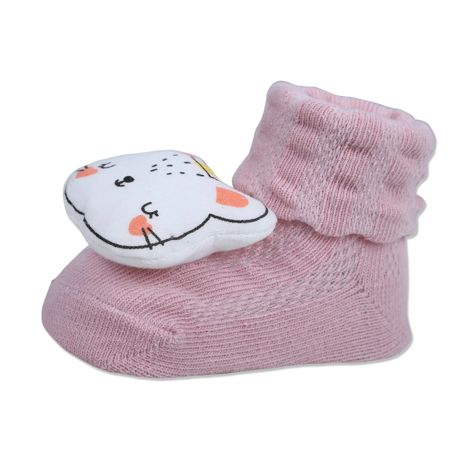 Baby Moo Cute Bunny Cotton Anti-Skid 3D Socks - Pink