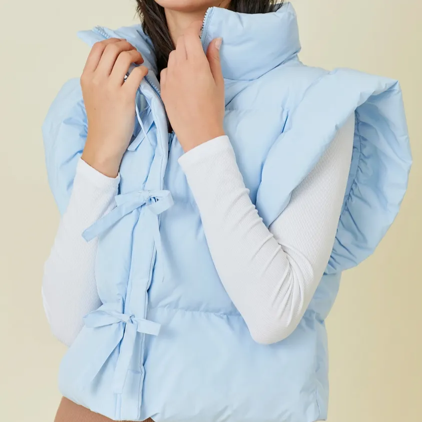 Bundled Up Ruffle Bow Detail Puffer Vest