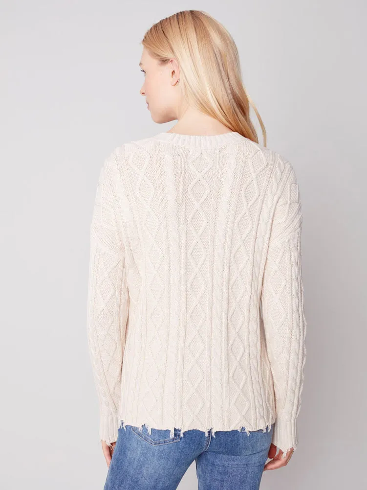 Cable Knit Sweater in Ecru by Charlie B