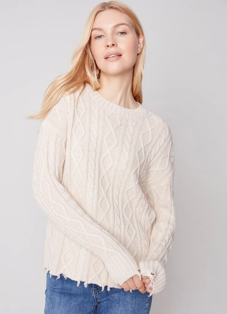 Cable Knit Sweater in Ecru by Charlie B