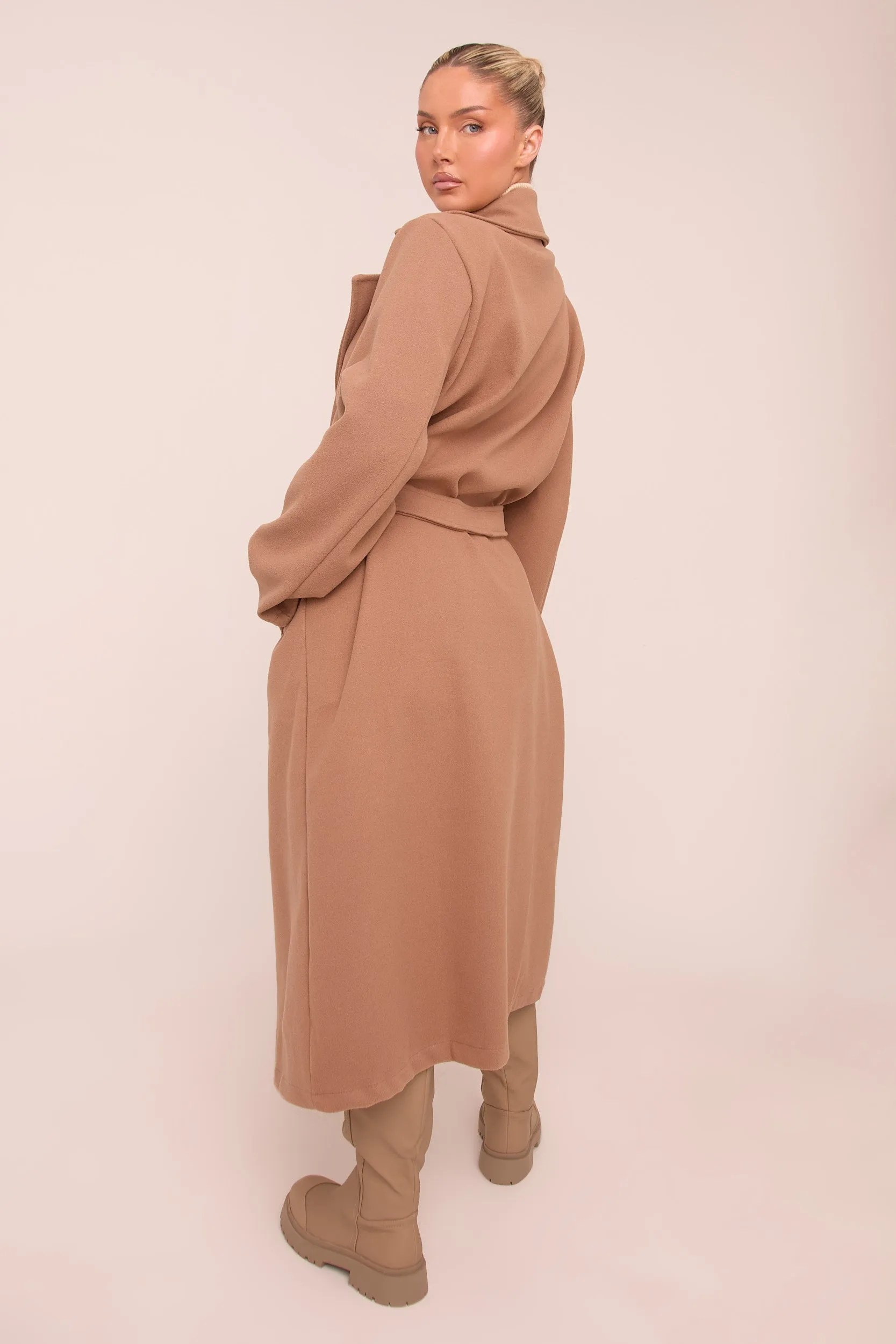 Camel Double Breasted Wool Look Coat - Eloise