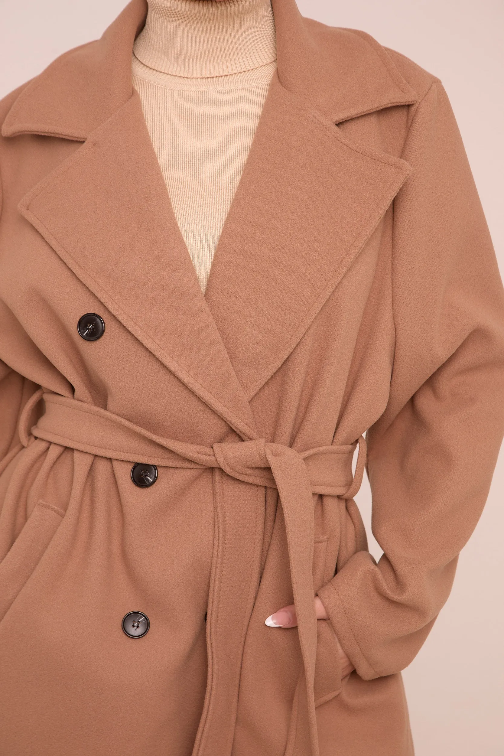 Camel Double Breasted Wool Look Coat - Eloise