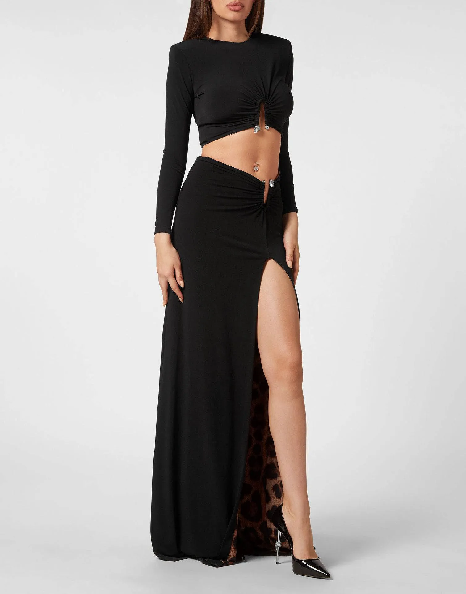 Carla Long Sleeve Top & Side Slit Long Skirt Set