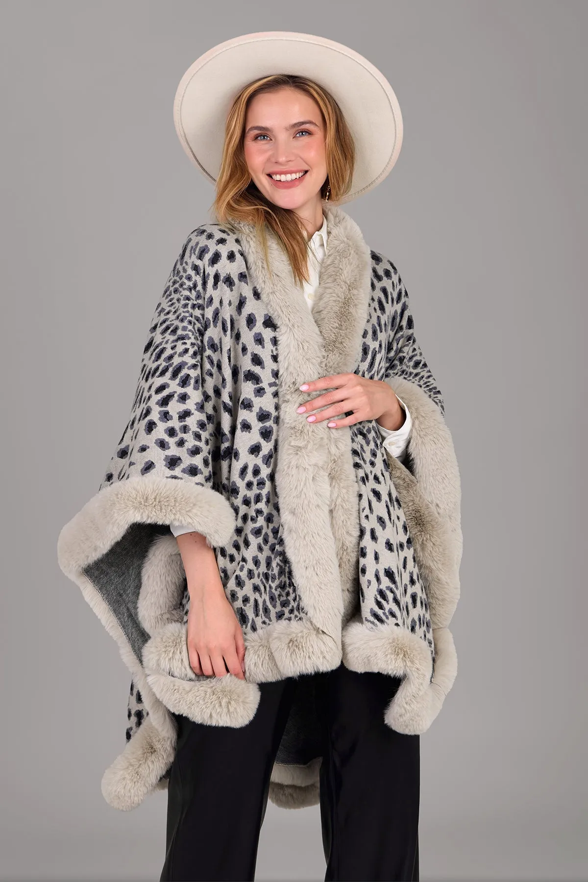 Cheetah Print Kimono Faux Fur Cape