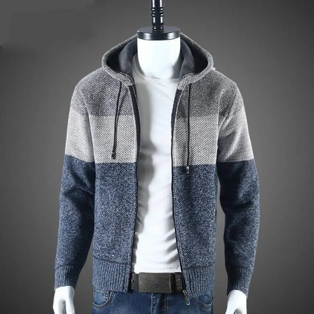 Colorblock Knitted Hooded Men's Sweater Jacket