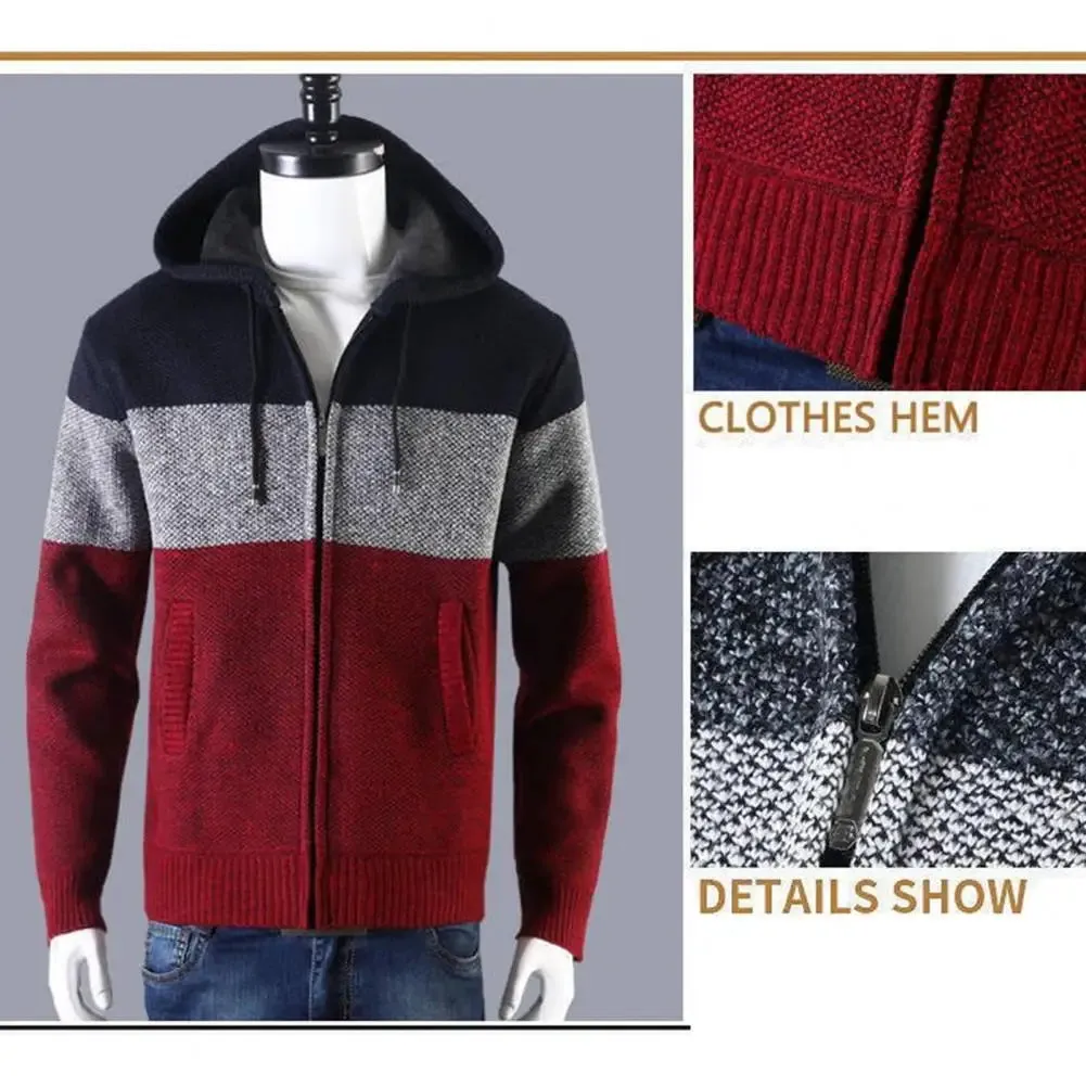 Colorblock Knitted Hooded Men's Sweater Jacket