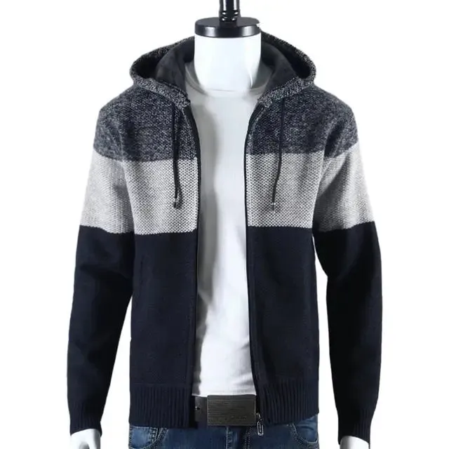 Colorblock Knitted Hooded Men's Sweater Jacket