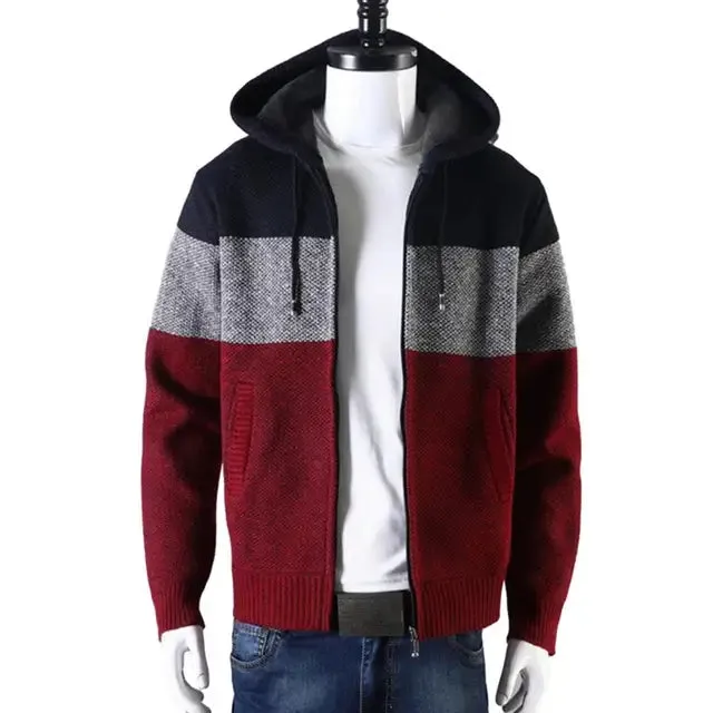 Colorblock Knitted Hooded Men's Sweater Jacket