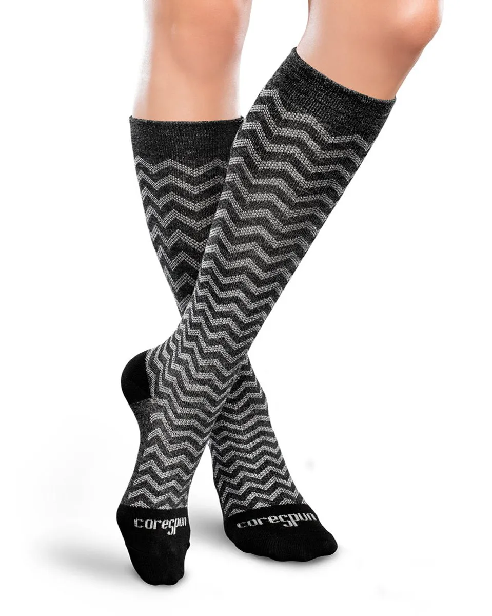 Core-Spun by Therafirm Patterned Thin Line Socks for Men & Women 15-20mmHg