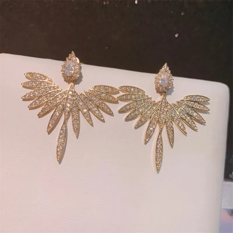 Crystal Flower Dangle Fashion Hyperbole Crystal Wing Korean Earring