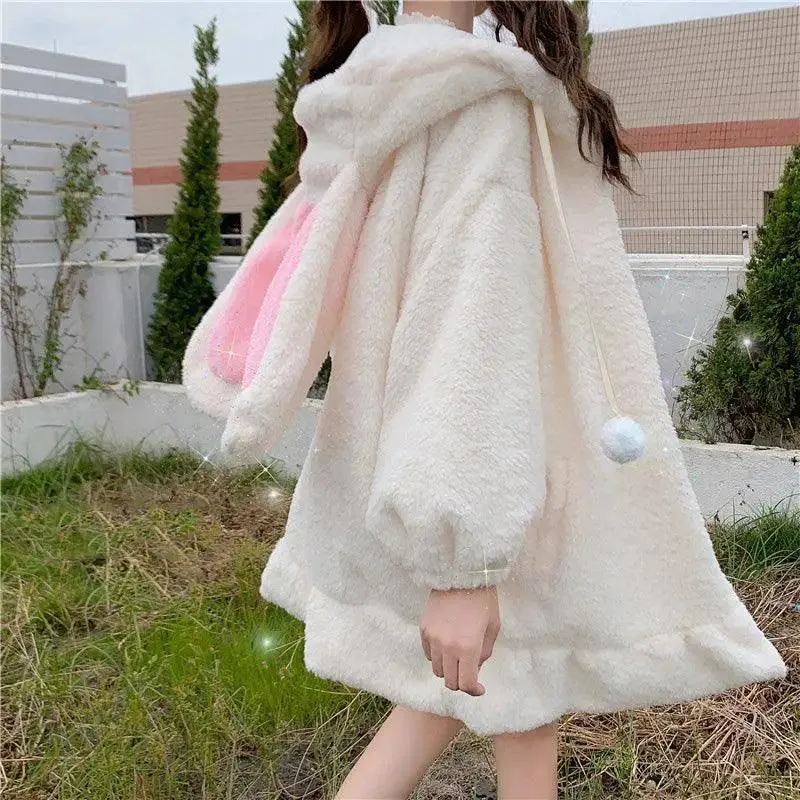 Cute Ears Hooded Padded Lamb Wool Coat