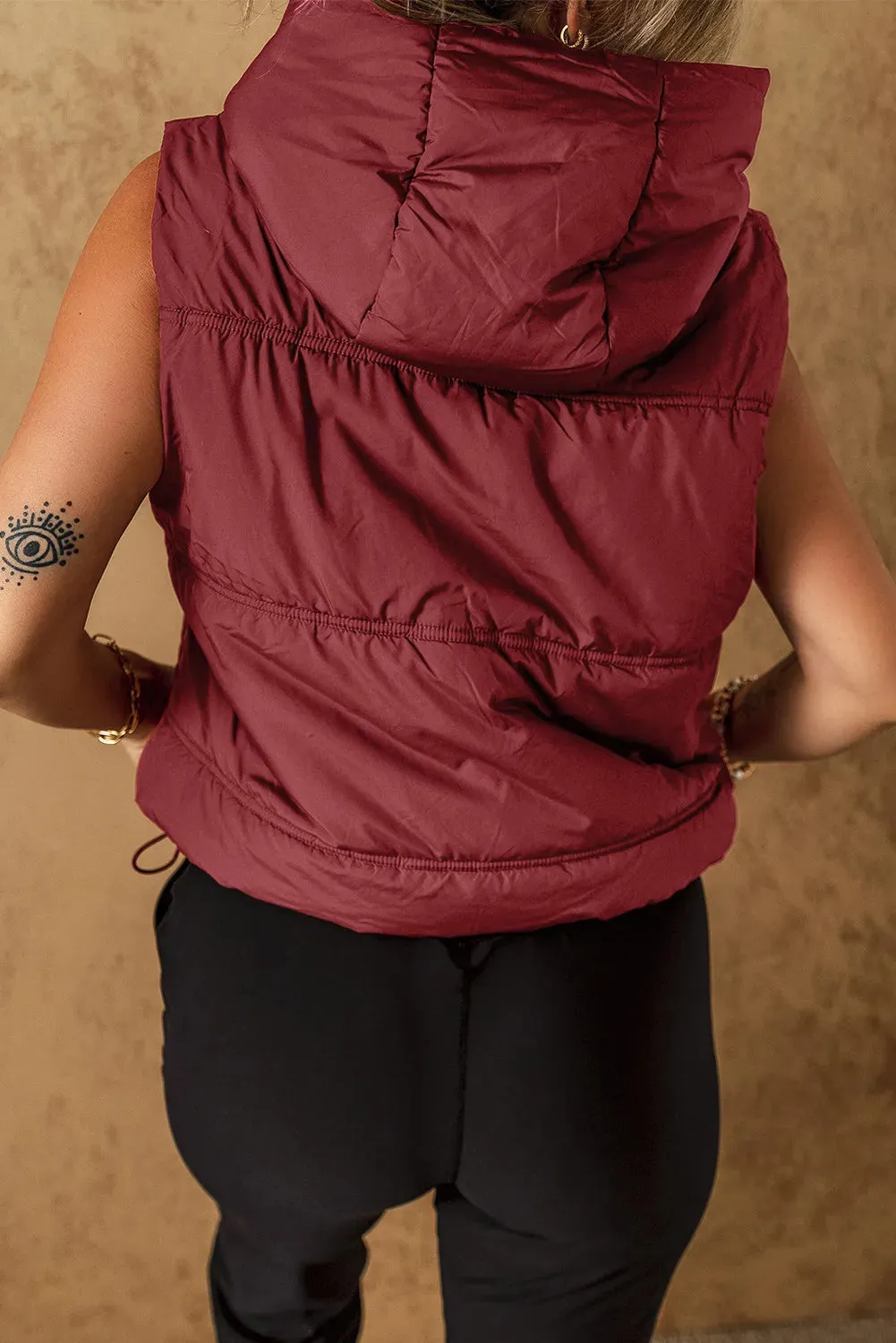 Drawstring Zip Up Puffer Vest [Online Exclusive]