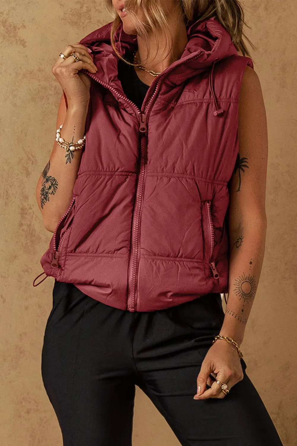 Drawstring Zip Up Puffer Vest [Online Exclusive]