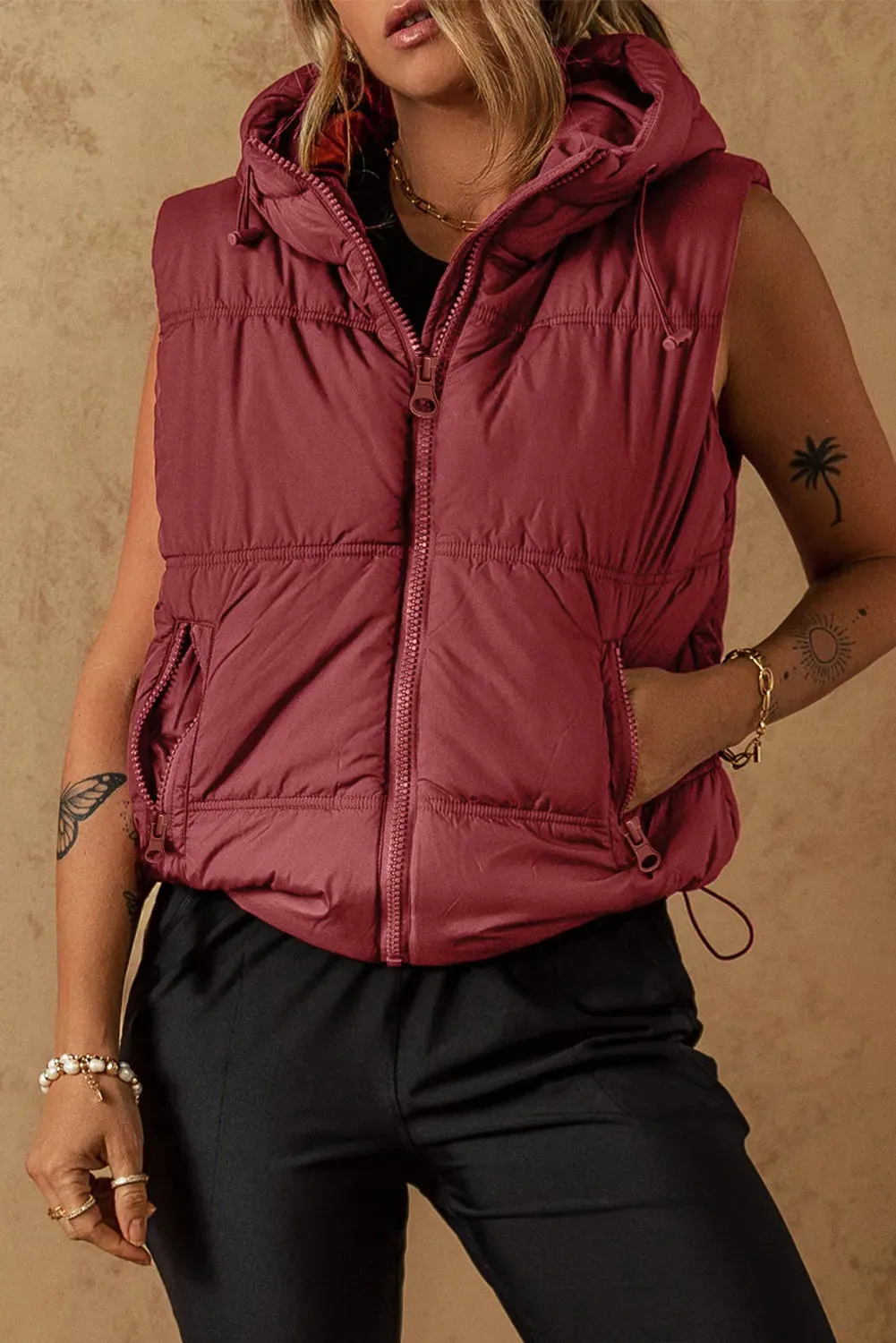 Drawstring Zip Up Puffer Vest [Online Exclusive]