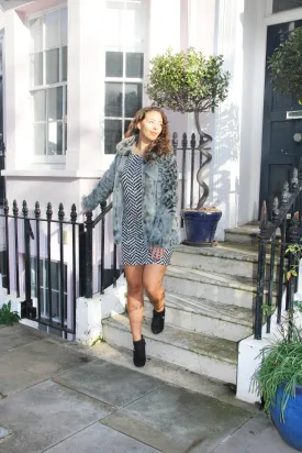 Elle - Grey Animal Print Faux Fur Short Jacket