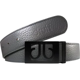 Gray Full Grain Texture Leather Belt with Matte Classic Buckle