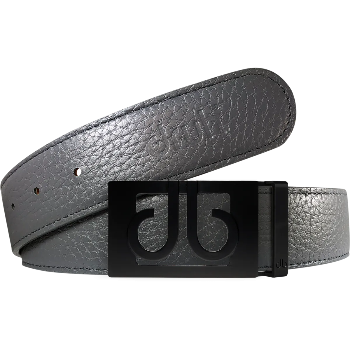 Gray Full Grain Texture Leather Belt with Matte Classic Buckle