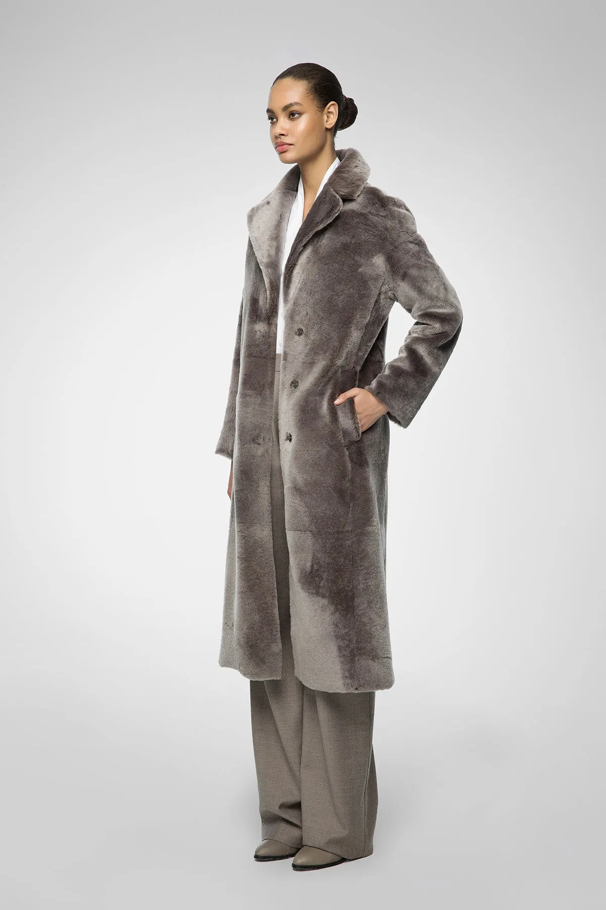 Jennifer - Warm Grey Shearling Coat