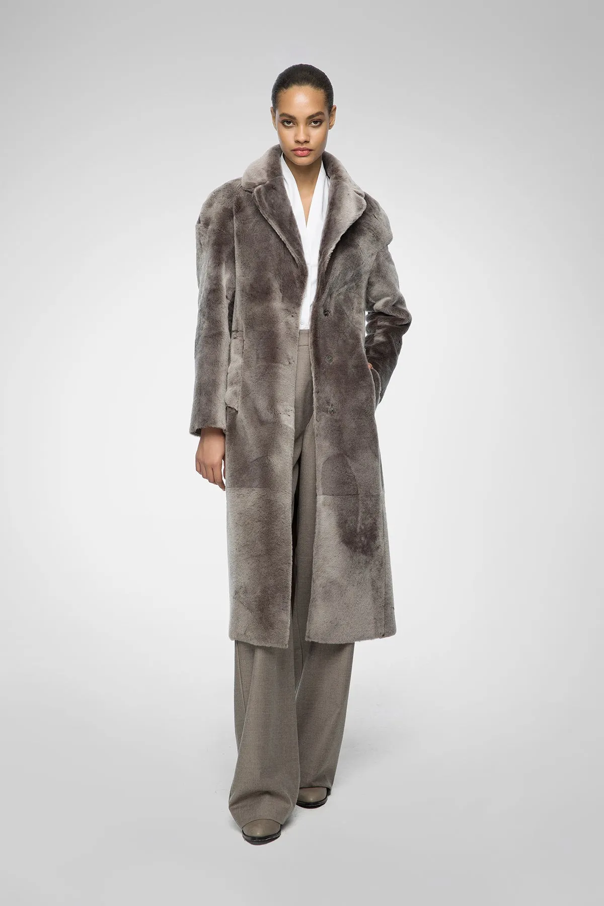 Jennifer - Warm Grey Shearling Coat