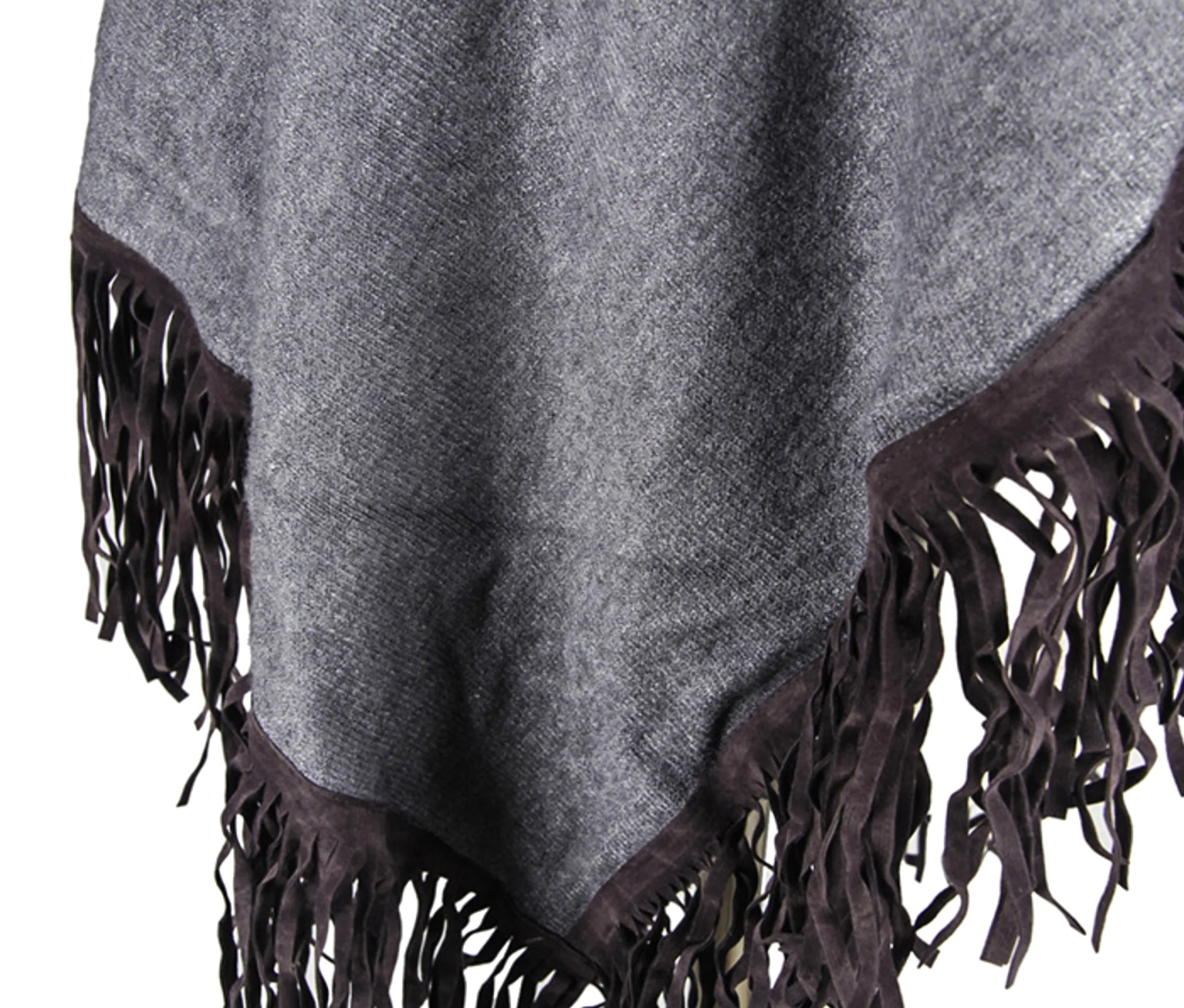 Knit & Suede Fringe Poncho