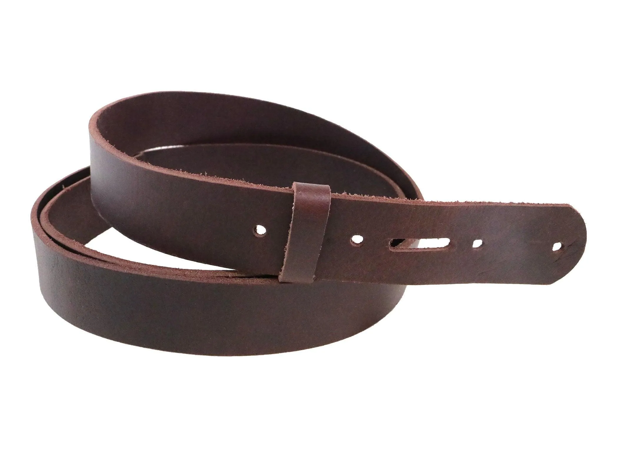 Matte Burgundy Brown, West Tan Buffalo Leather Belt Blank With Matching Keeper, 50"-60" Length