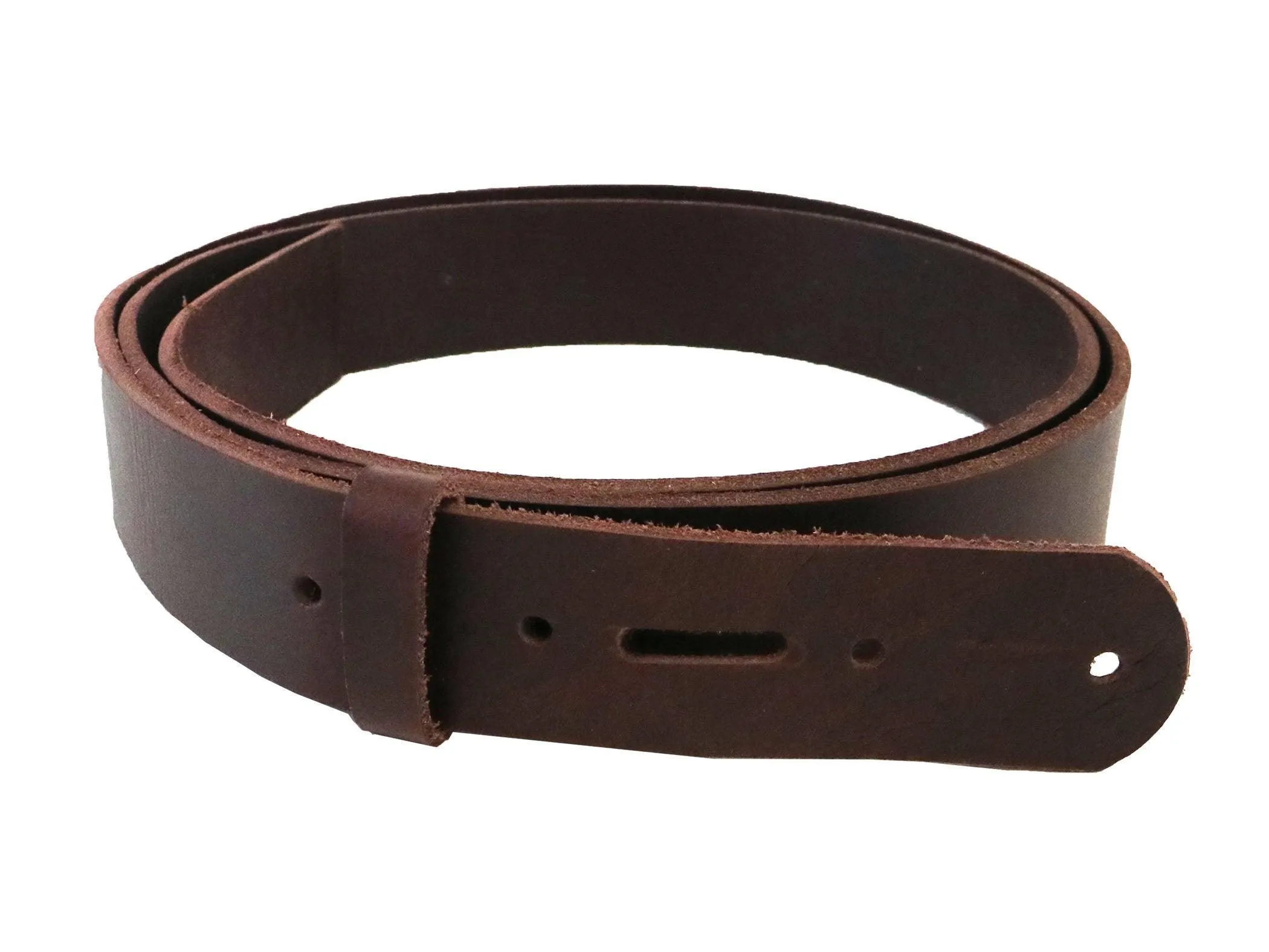 Matte Burgundy Brown, West Tan Buffalo Leather Belt Blank With Matching Keeper, 50"-60" Length