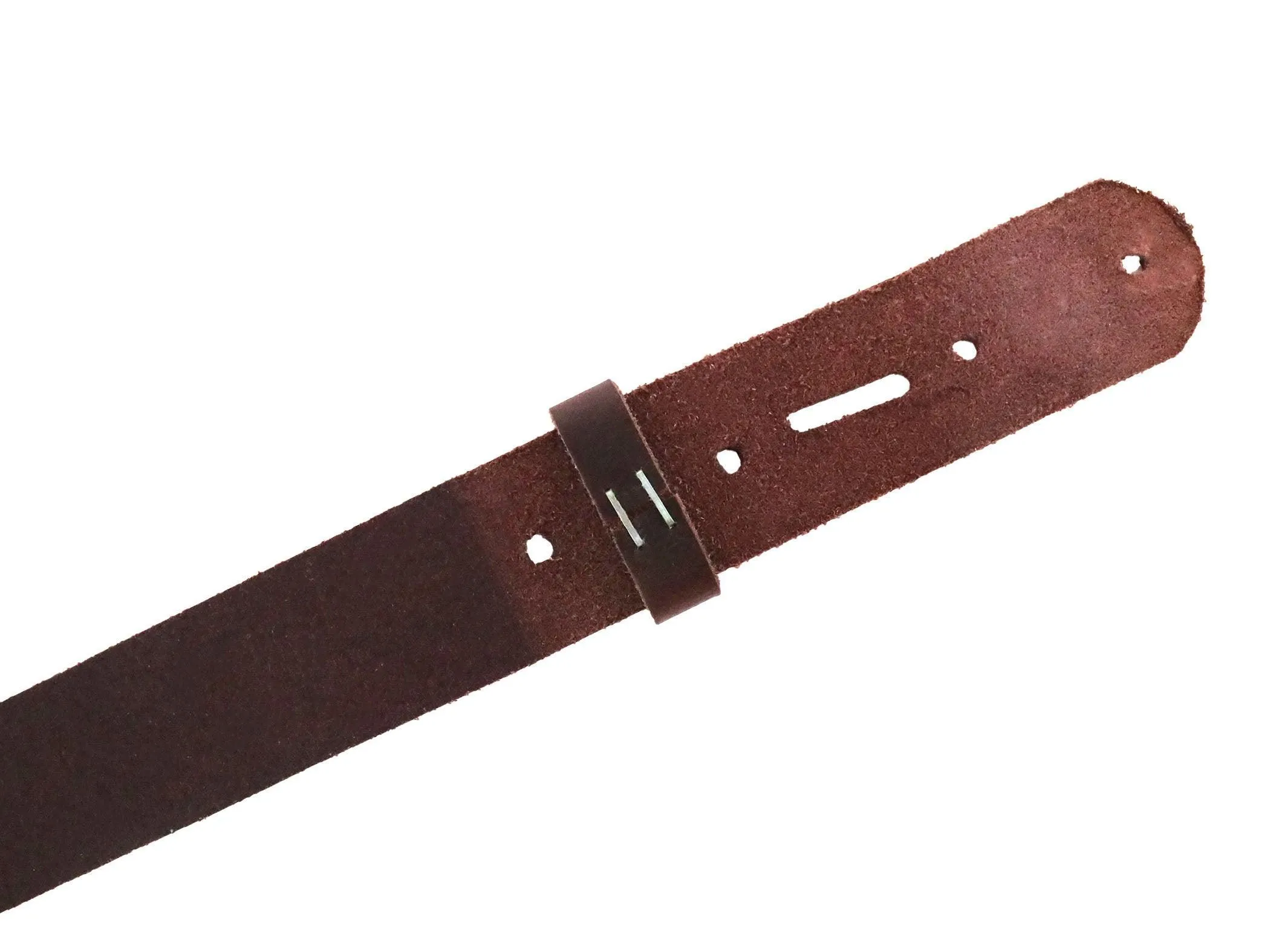 Matte Burgundy Brown, West Tan Buffalo Leather Belt Blank With Matching Keeper, 50"-60" Length