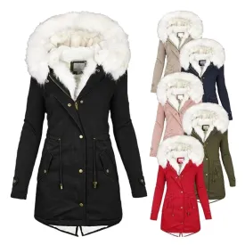 Mid-length hooded winter warm plus fleece coat