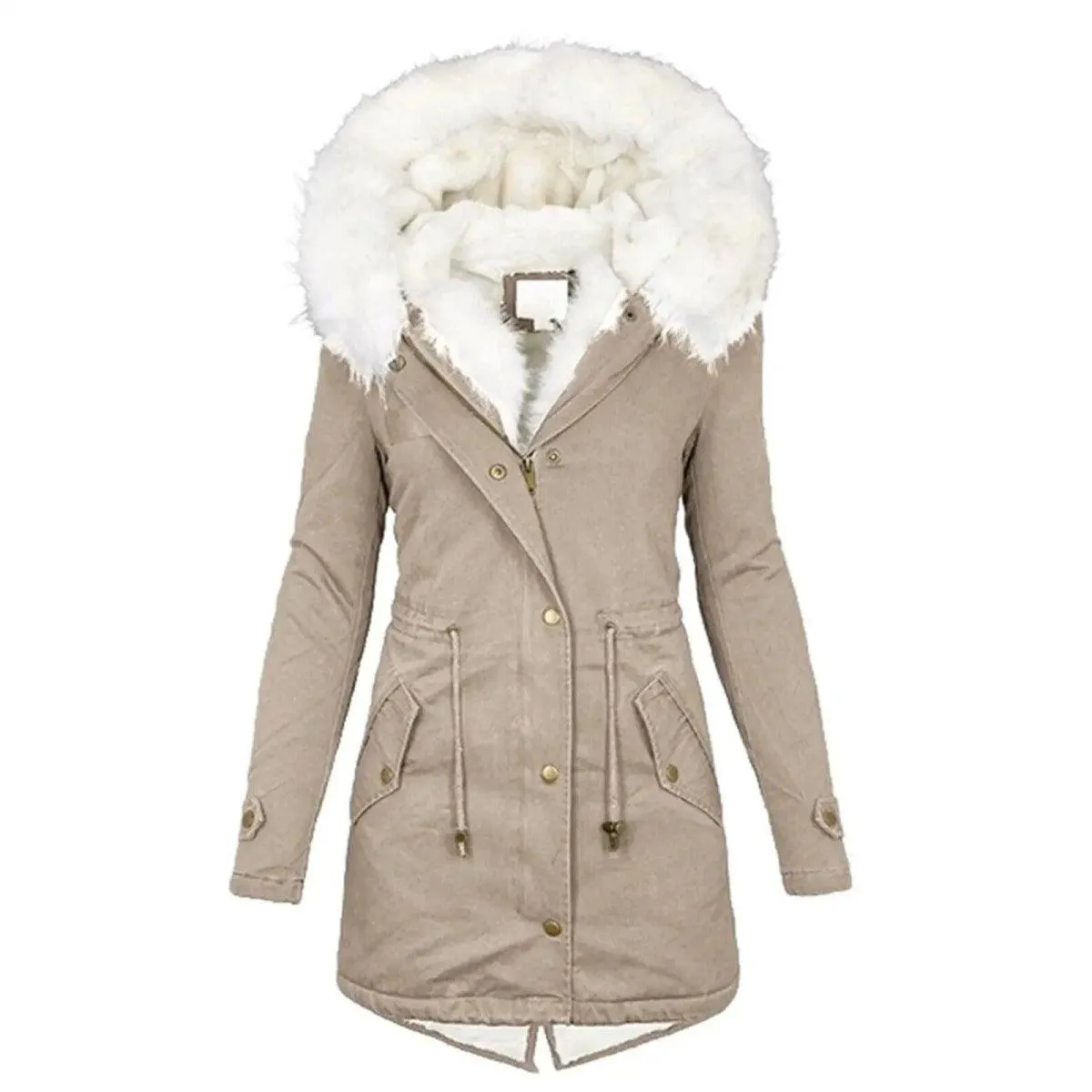 Mid-length hooded winter warm plus fleece coat