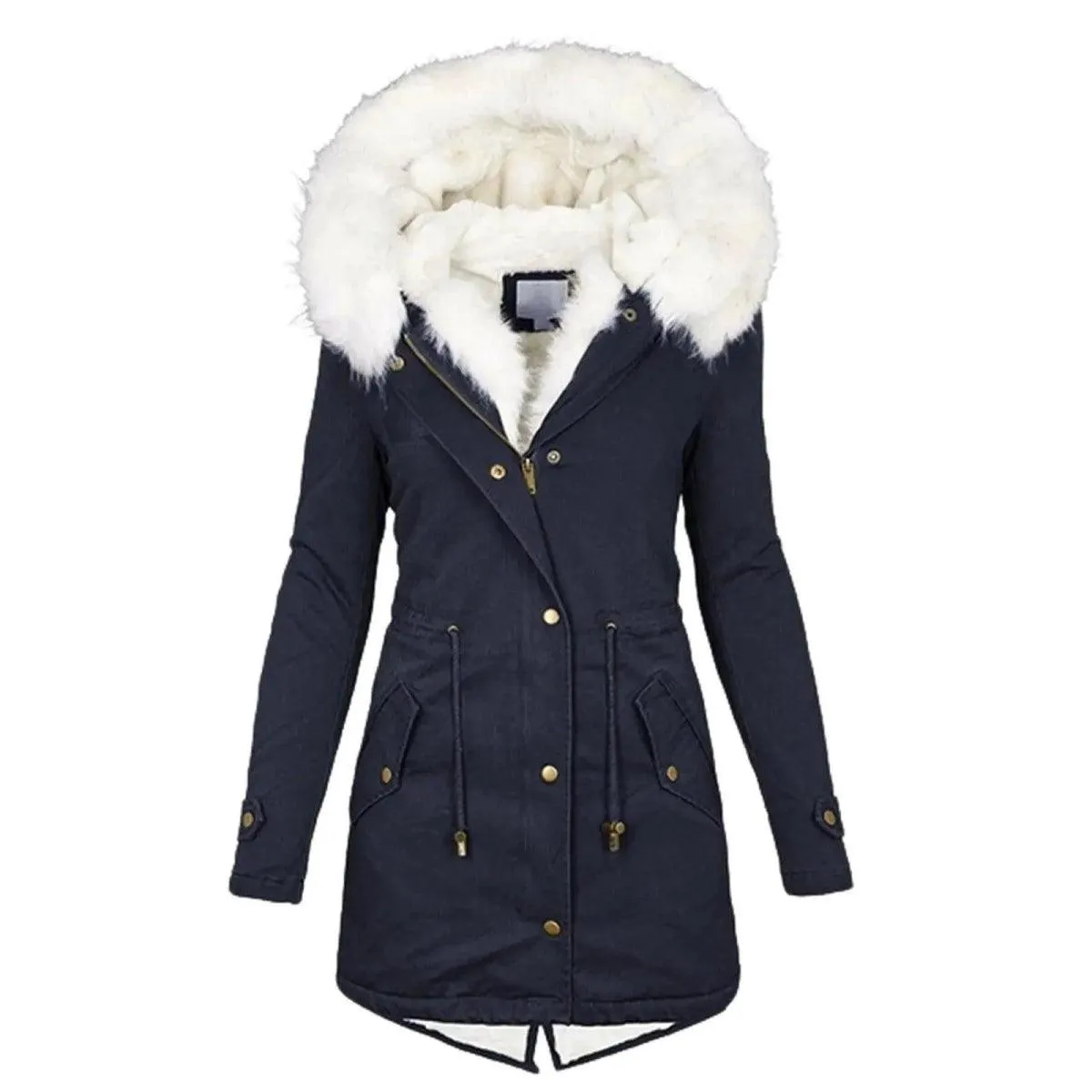 Mid-length hooded winter warm plus fleece coat