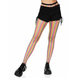 Neon Rainbow Striped Fishnet Tights - One Size -  Multicolor