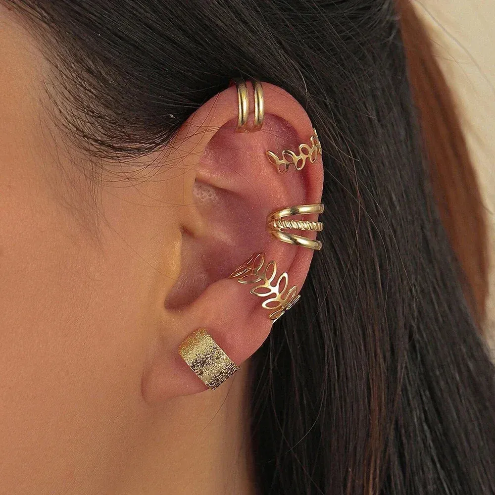 New Gold Color Leaves Non-Piercing Fake Cartilage Clip Creative Trend Jewelry Earring