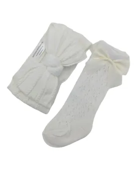 Our Pearl White Larger Headband & Ivory Open Patterned Knee High Socks Set