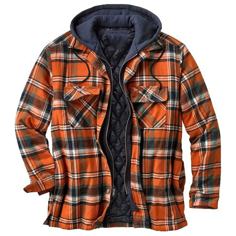 Plaid Long-Sleeved Hooded Jacket