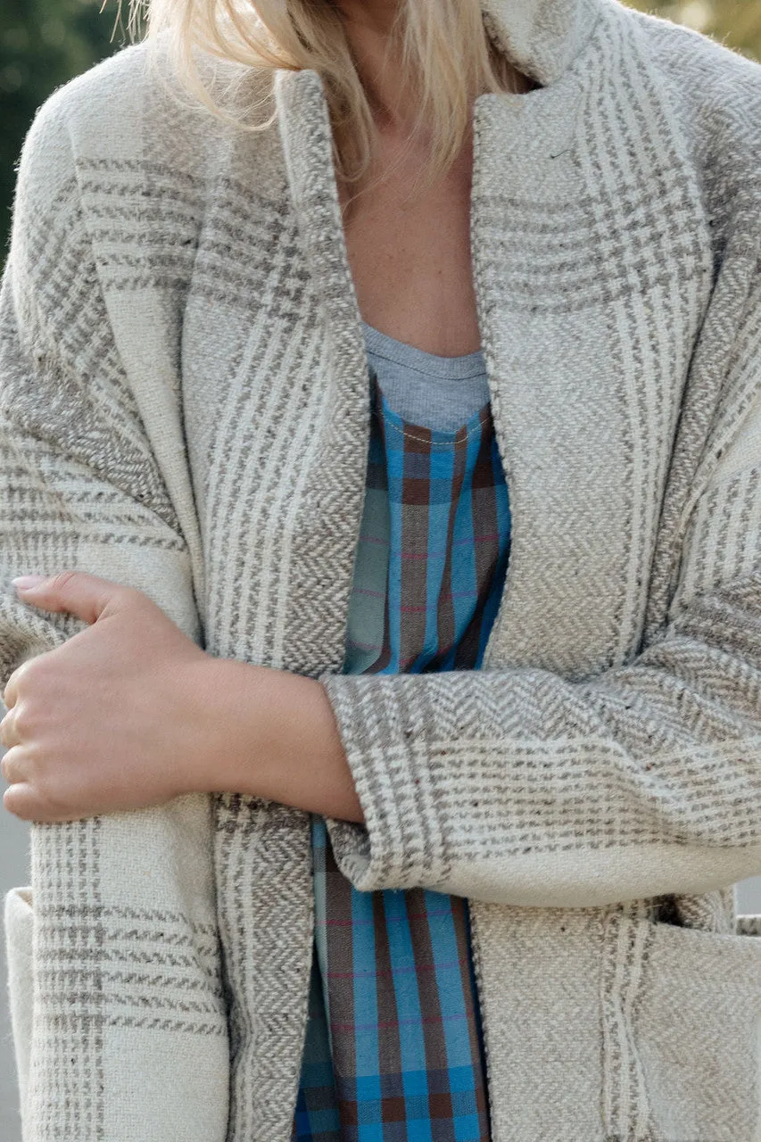 Portuguese Wool Pieper Coat in Cream and Brown Plaid  - Pre-Order 12/31