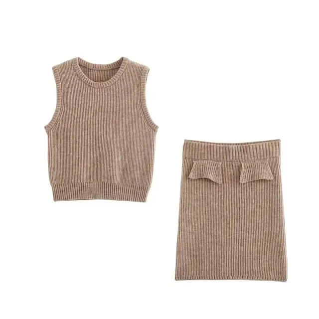 Pre Order:  Round Neck Knitted Vest   Hip Hugging Knitted Skirt