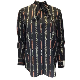 Rokh Black Multi Chain Print Tie-Neck Long Sleeved Blouse