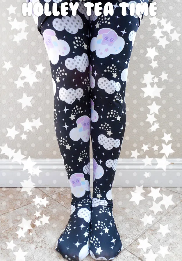 Shooting Star Clouds black tights [made to order]