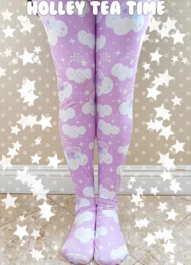 Shooting Star Clouds pink tights [made to order]