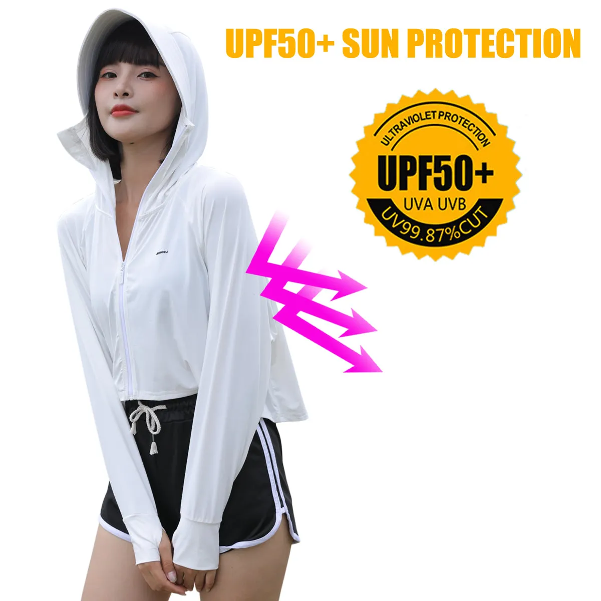 Sidiou Group Anniou YKK Zipper UPF50  Anti UV Jacket Sunscreen Summer Women's Hooded Breathable Quick Dry Bat Sleeve Cloak Sun Protection Clothing