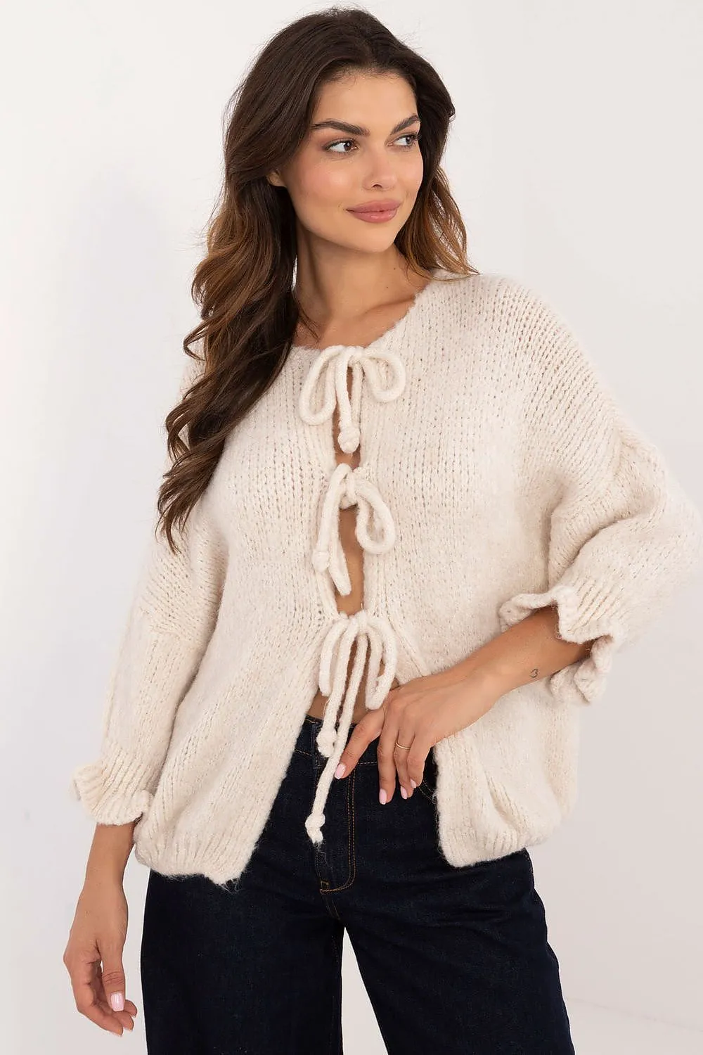 TEEK - 3 Tie Ruffle Wrist Cardigan