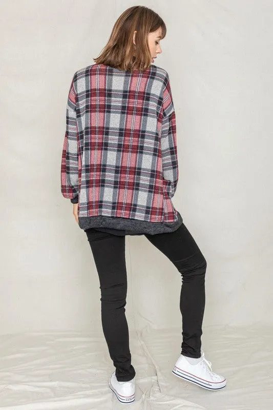 TEEK - Knit Plaid Slouch Cardigan