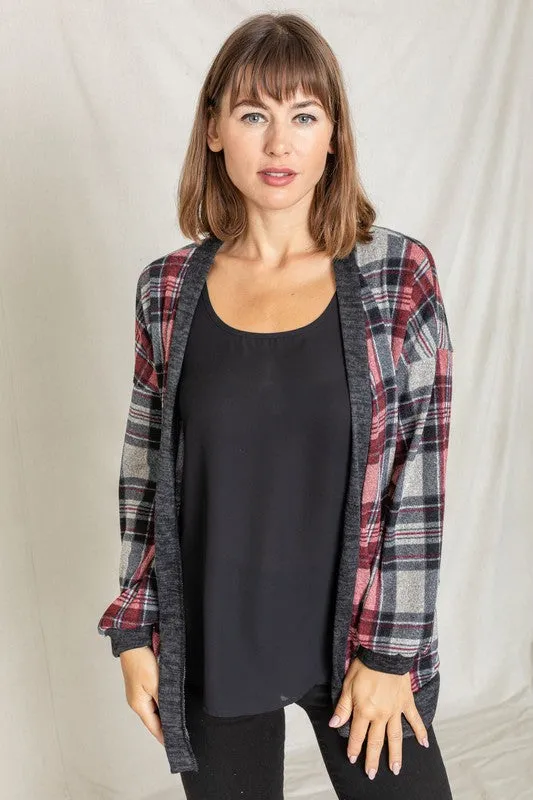 TEEK - Knit Plaid Slouch Cardigan