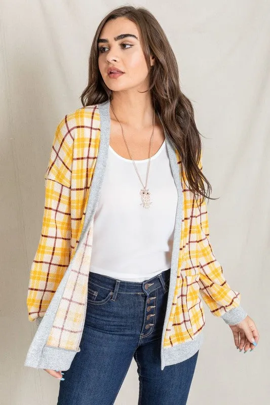 TEEK - Knit Plaid Slouch Cardigan