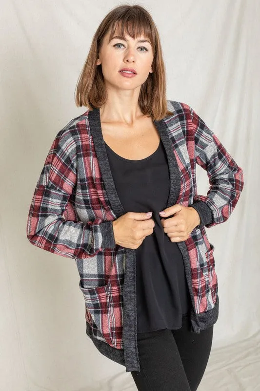 TEEK - Knit Plaid Slouch Cardigan