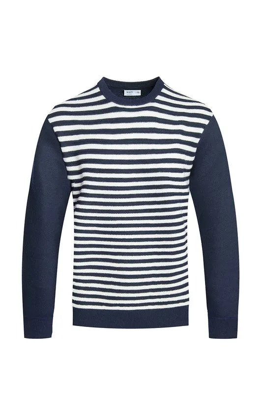 TEEK - KNITTED ROUND NECK STRIPED SWEATER