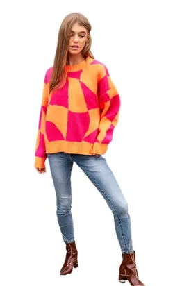 TEEK - Multi Geo Checker Knit Sweater